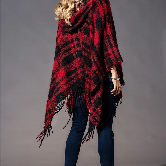 Plaid Red Black Hood Shawl NWT - Picture 4 of 8